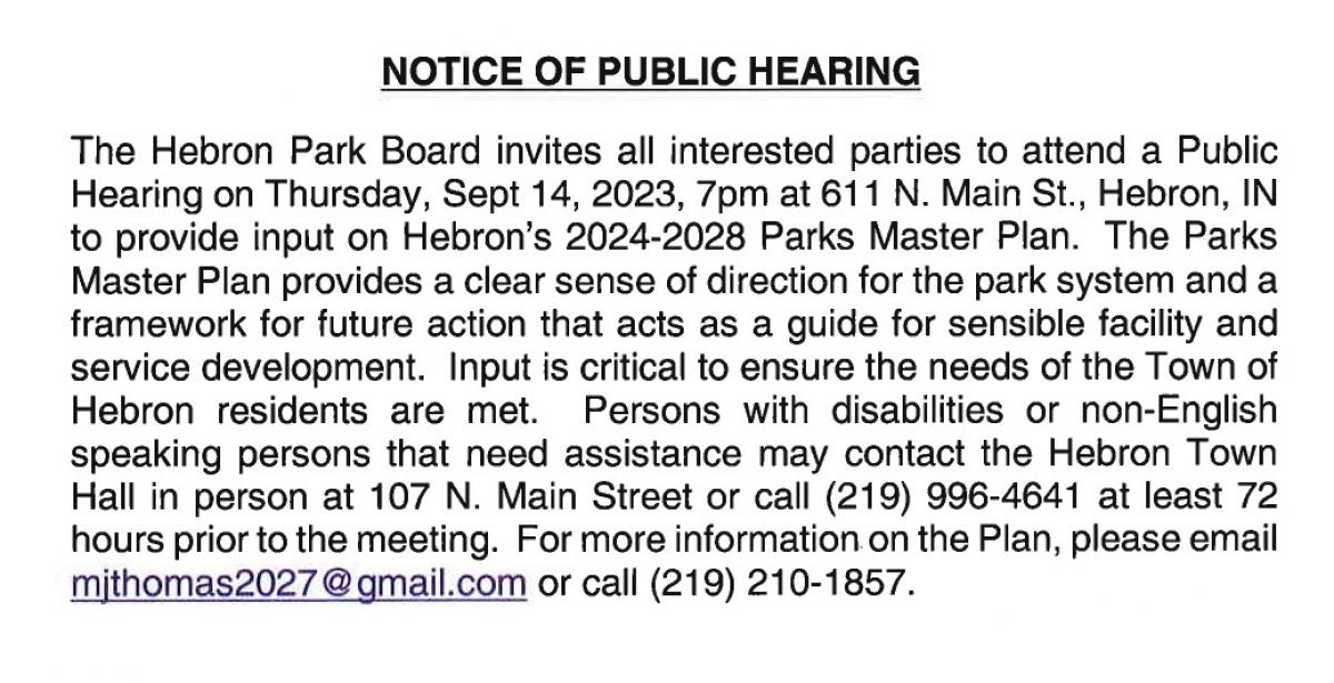 Parks Public Hearing Notice 